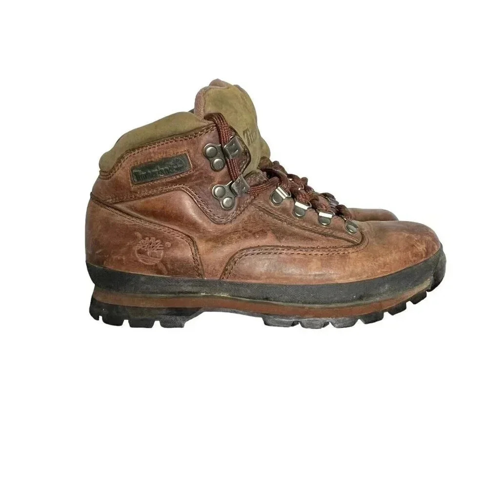 Timberland Boots Women’s 9M Euro Hiker Brown FULL GRAIN LEATHER Ankle Hiking